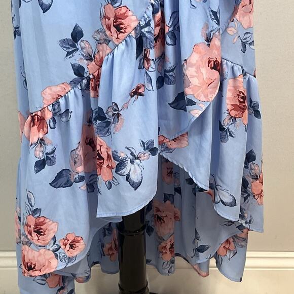 Miami Skirt size Small Blue Pink Roses Floral Ruffles Long High Low Wedding - Picture 5 of 11